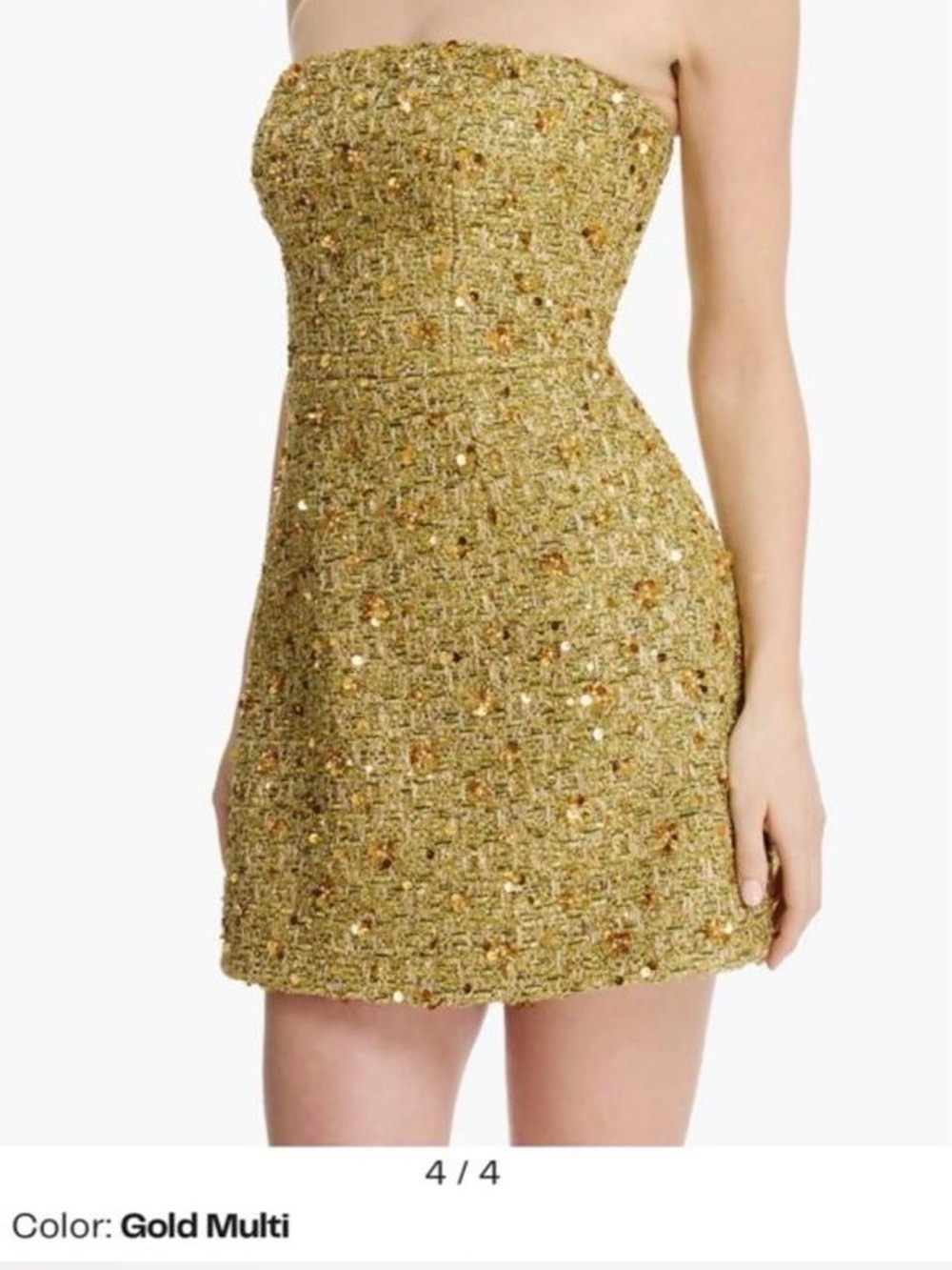 Gold Sequin Tweed Strapless Dress